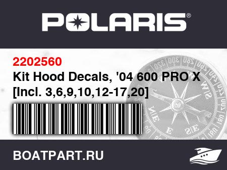 Изображение товара Kit Hood Decals, '04 600 PRO X [Incl. 3,6,9,10,12-17,20]